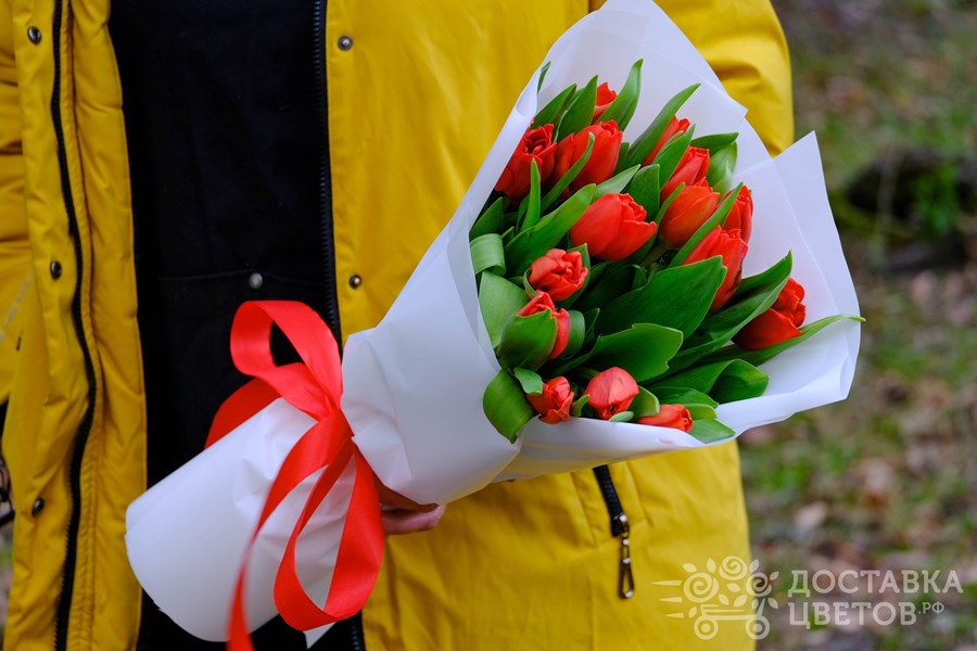 Букет Красные тюльпаны в пленке