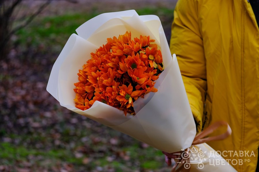 Букет Оранжевые кустовые хризантемы