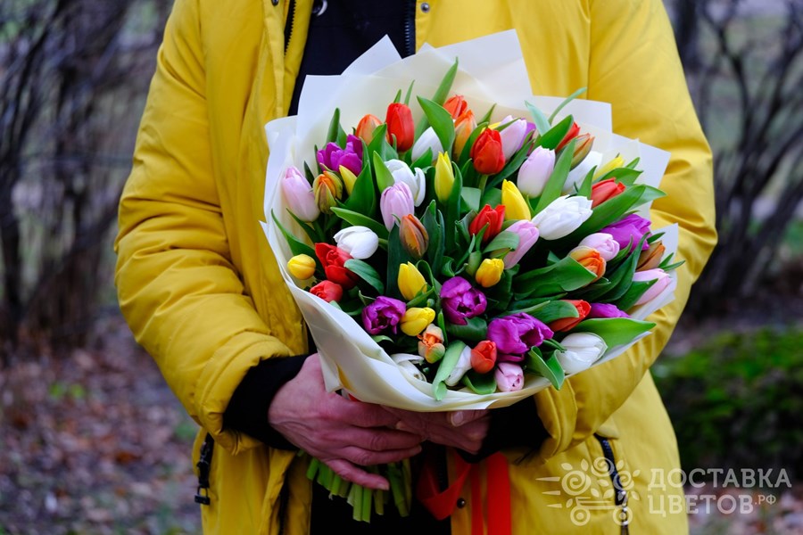 Букет Разноцветные тюльпаны в пленке