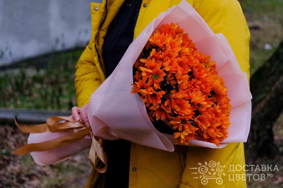 Букет Оранжевые кустовые хризантемы