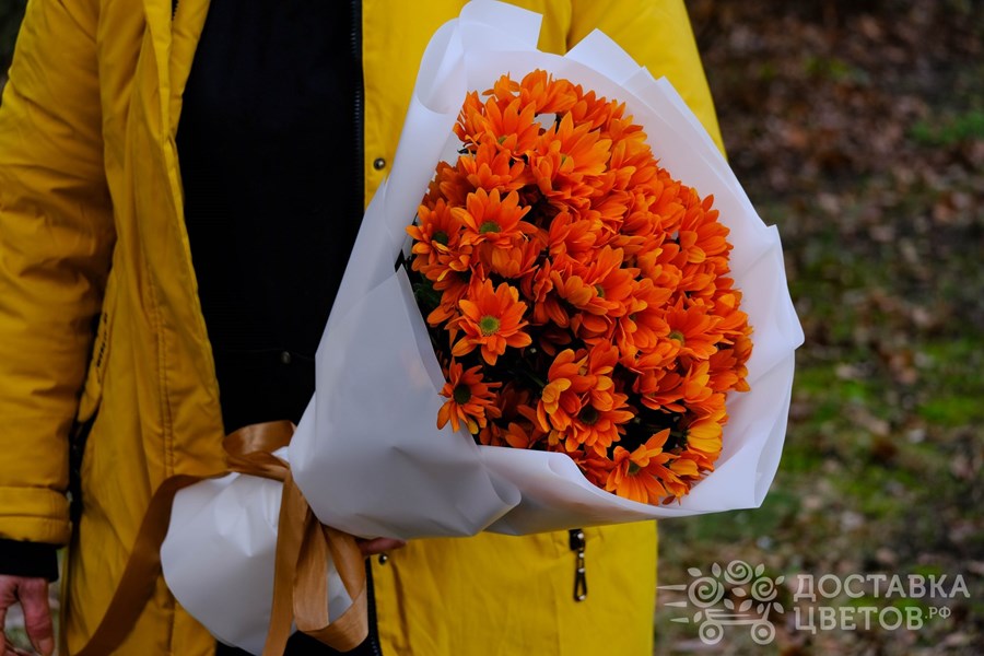 Букет Оранжевые кустовые хризантемы