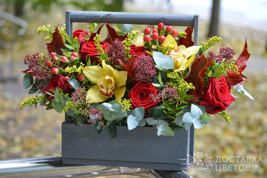 Цветы в ящике Осенний вечер