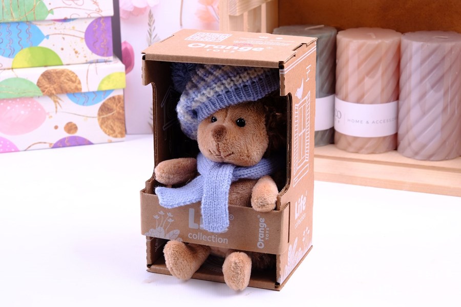 Мягкая игрушка Ёжик Колюнчик в голубом берете в полоску 15см