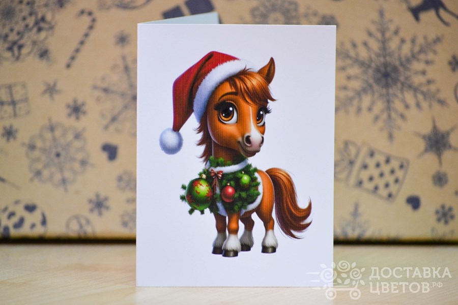 Открытка Новогодняя Лошадка