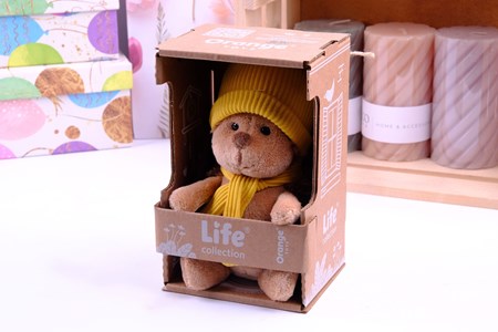 Мягкая игрушка "Ёжик Колюнчик в жёлтой шапке" 15см